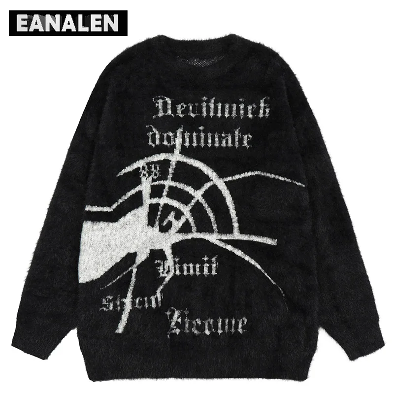 

Harajuku Vintage Letter Spider Knitted Sweater Women's Winter Gothic Super Jumper Pullover Thick Sweater Grandpa Ugly Sweater