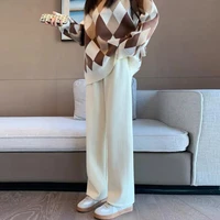 milk chenille wide leg pants womens spring and autumn high waisted straight drape mopping and velvet white corduroy pants 2022
