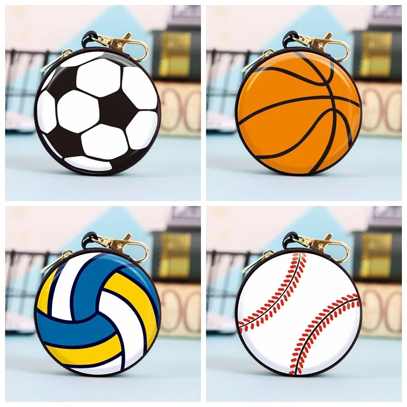

Round Tinplate Coin Purse Kawaii Sports 3D Ball Keychain Bag Zipper Coin Wallet Storage Bag Cartoon Coin Purse Wholesale