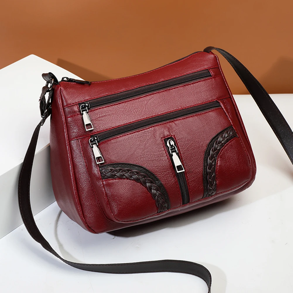 

Vintage Shoulder Handbags Women's Soft Leather Shoulder Bags Multi-Layer Vintage Crossbody Bag Female Daily Shopping Handbags