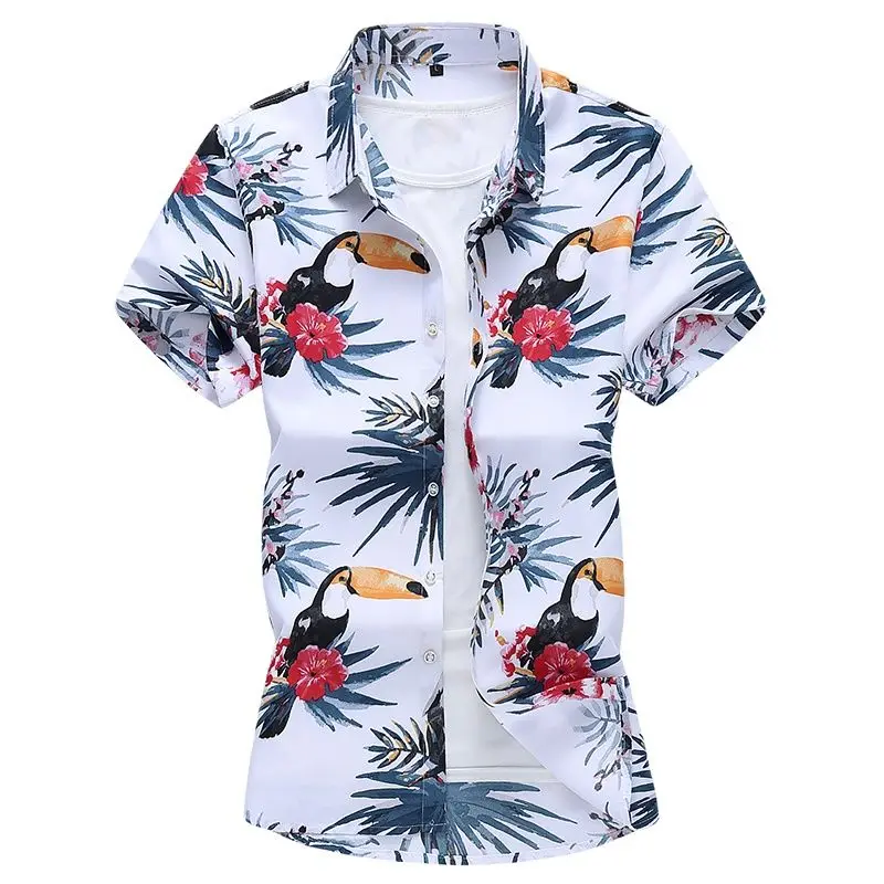 

Мужская пляжная гавайская рубашка, приталенная Повседневная рубашка с коротким рукавом и цветочным принтом, одежда для отпуска, лето 2023