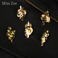 gothic sun and moon flower snake enamel pin punk dagger rose lapel brooch for woman clothes decorate jewelry metal pins gifts