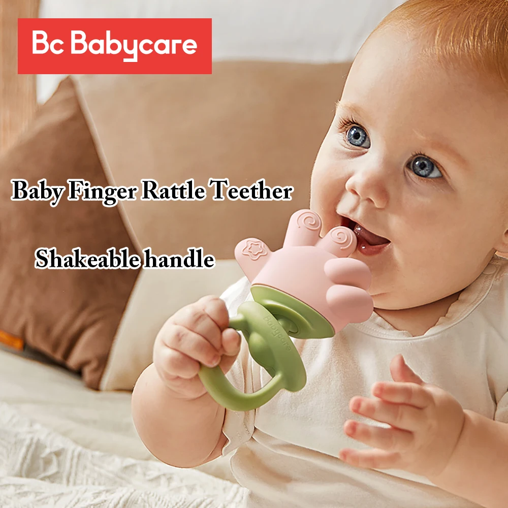 

Bc Babycare силиконовый Прорезыватель для зубов для пальцев, несколько присасывающих точек для жевания, подвижная ручка, милая детская игрушка