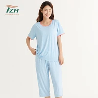 tianzhu brand summer thin ladies suit pajamas bamboo fiber material skin friendly blue simple short sleeved home clothes