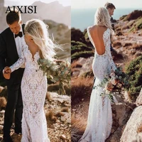 elegant mermaid wedding dress bride vestidos de novia v neck sleeveless robe de mariee backless appliques lace tulle 2022