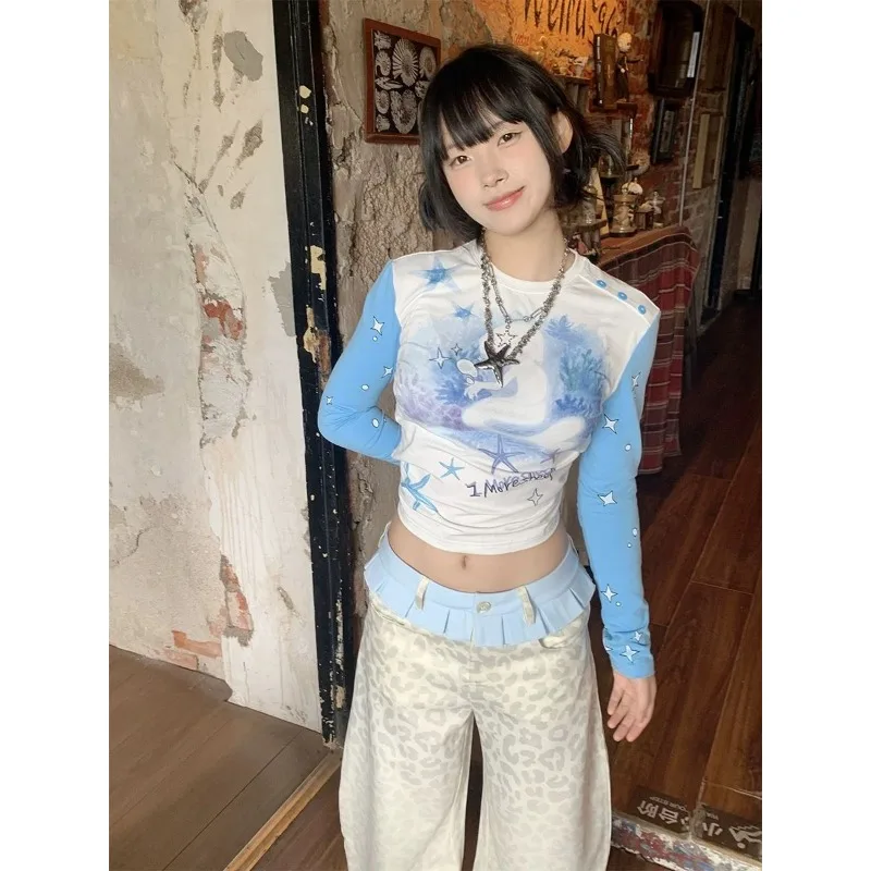 Футболка женская с круглым вырезом длинным рукавом и принтом морской звезды