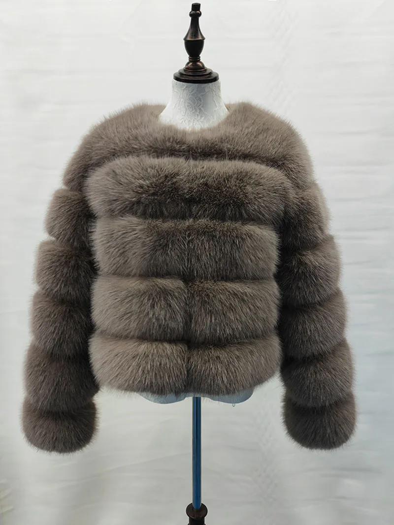 Женская укороченная куртка из искусственного меха с длинным рукавом в