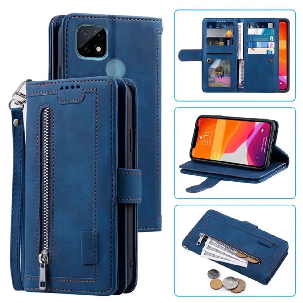 

9 Cards Wallet Case for Oppo Realme C21 Case Card Slot Zipper Flip Folio with Wrist Strap Carnival for Realme C21 Cover