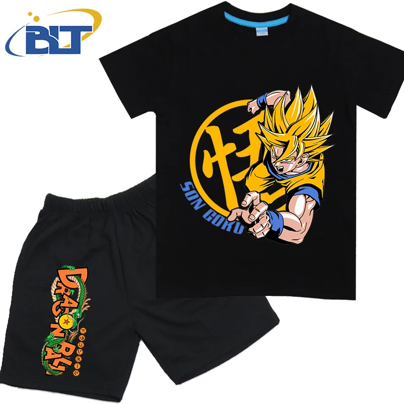 Фото Комплект футболок с аниме Dragon Ball Son Goku, детские хлопковые шорты с короткими рукавами, комплект из 2 предметов, одежда с героями мультфильмов для мальчиков и девочек №3