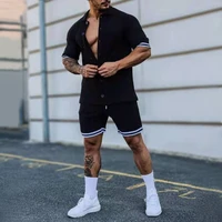 2022 summer new trend solid color lapel mens short sleeved shirt polo shirt button up mens shorts fashion mens suit