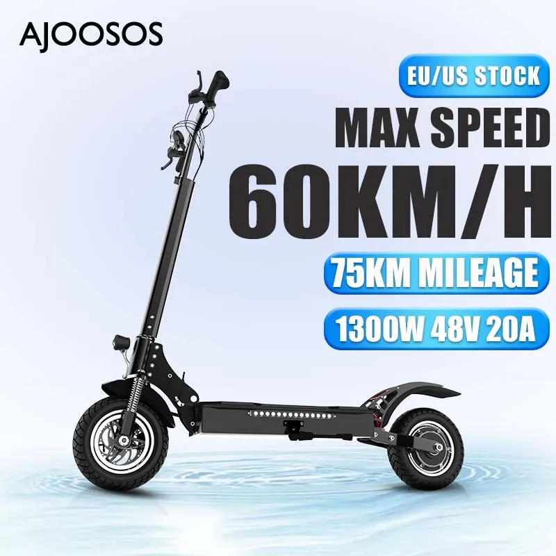 

48V 20AH 1300W Electric Scooter 75KM Range 60KM/H Max Speed Electric Scooters 10 Inch Tires Folding Dual Brake Patinete Elétrico