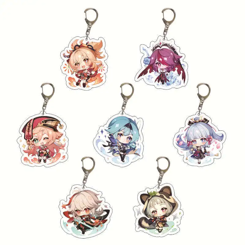 

Anime Game Genshin Impact Kawaii Lumine Jean Amber Lisa Kaeya Barbara Diluc Venti Klee Mona Acrylic Figure Keychain Pendant