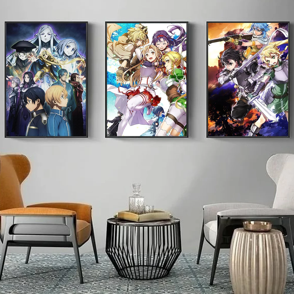 

Sword Art Online Poster Japanese Video Game Anime Figure Kirito Asuna Canvas Painting Prints Wall Art Pictures Room Home Decor