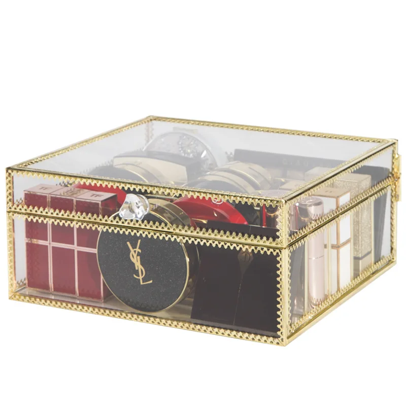 

5 Slots Fashion Glass Makeup Organizer Eyeshadow Organizer Desktop Lipstick Holder Makeup Powde Cosmetic Displayr Storage Box