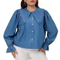 plus size 5xl blouse women shirt denim womens spring peter pan collar casual shirt long sleeve button up blusas ropa de mujer