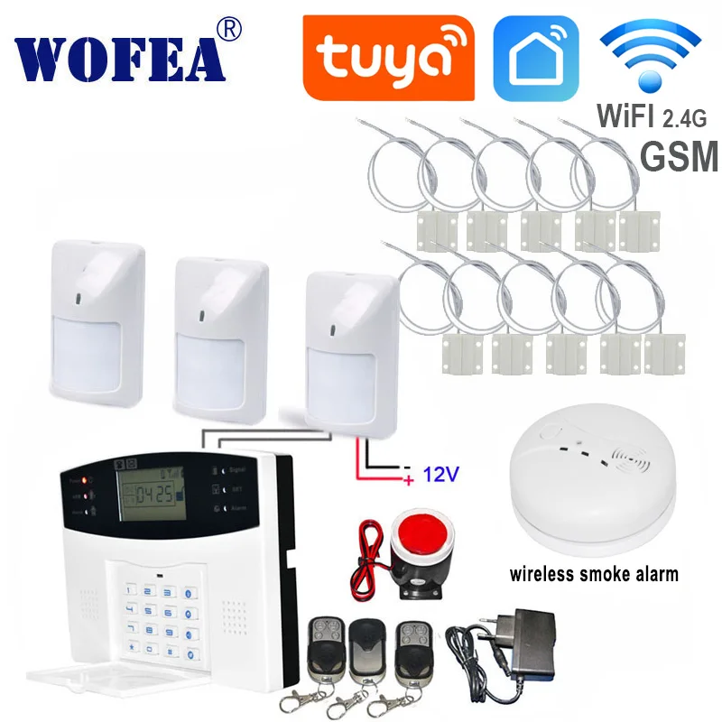 Wofea ЖК-дисплей Голосовая напоминания Wi-Fi GSM сигнализация с автоматическим циферблатом SMS бесплатное сообщение Push By Tuya Smart Life APP
