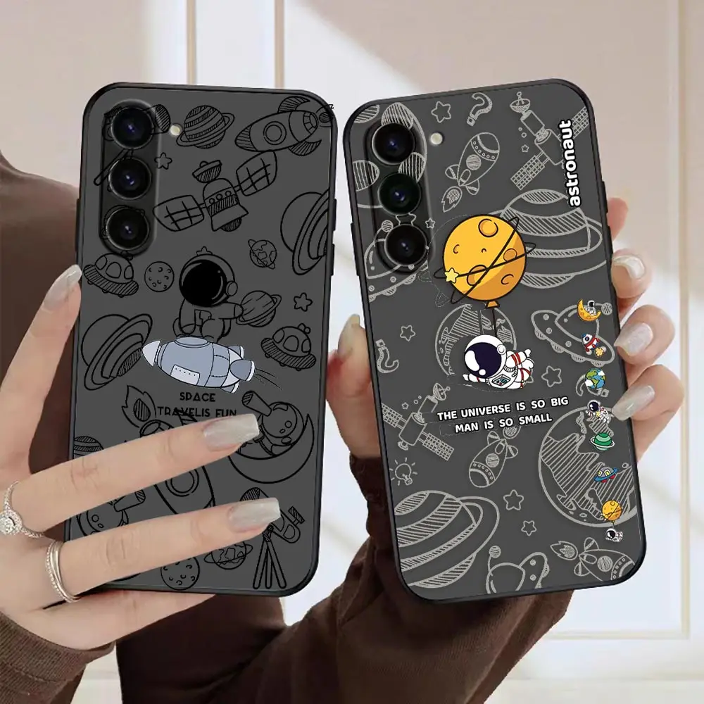 Matte Phone Case for Samsung Galaxy S23 S22 S21 S20 S10 4G S9 S8 Plus ULTRA 5G LITE Case Funda Capa Cartoon Cute Astronaut Space