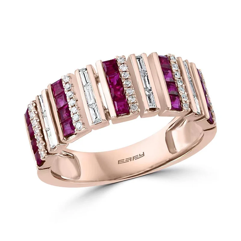 

New Trendy Rose Gold Engagement Rings For Women Multi-Rows Red White CZ Stone Inlay Fashion Jewelry Wedding Party Gift Ring