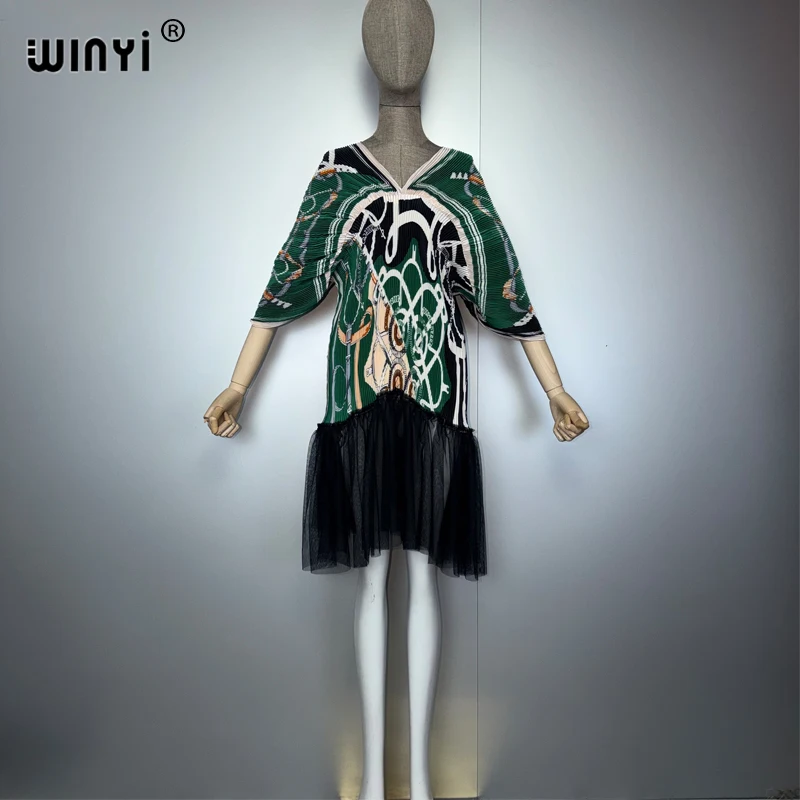 Фото Летнее плиссированное платье WINYI, пляжная накидка, кафтан, абайя, роскошное вечернее платье для вечеринок в Дубае, праздничное платье, бохо-одежда для женщин №3