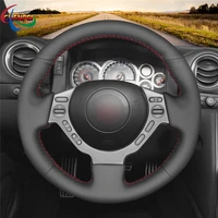 diy hand stitched anti slip wear resistant black leather steering wheel cover for nissan gt r 2008 2016 car accessories