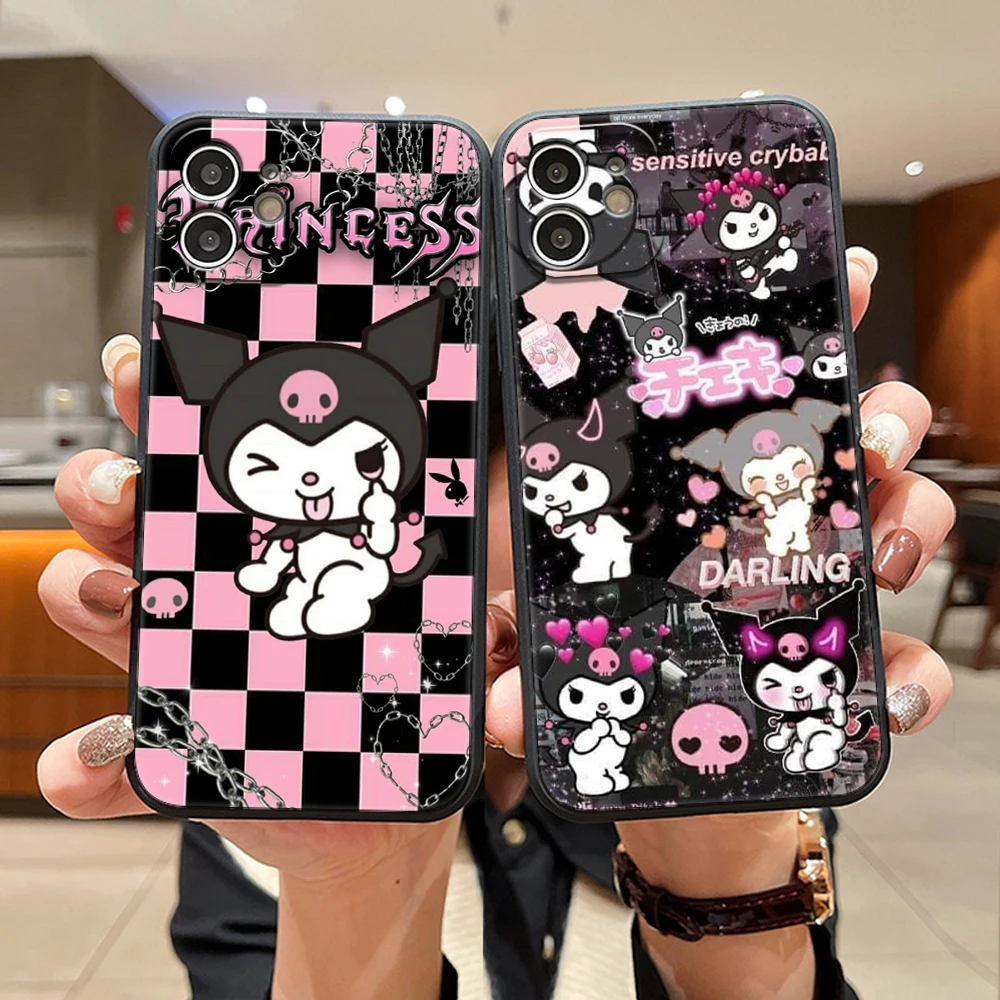 

Симпатичный чехол Kuromi в клетку для iPhone 14 13 12 Mini 11 Pro X XR XS Max, силиконовый чехол для телефона 8 7 6S 6 Plus SE 2020 дюйма