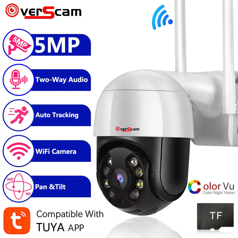 

5MP TUYA Smart Wireless Wifi Surveillance Security Auto Tracking Camera Home Mobile Phone Remote Full Color Night Vision Monitor