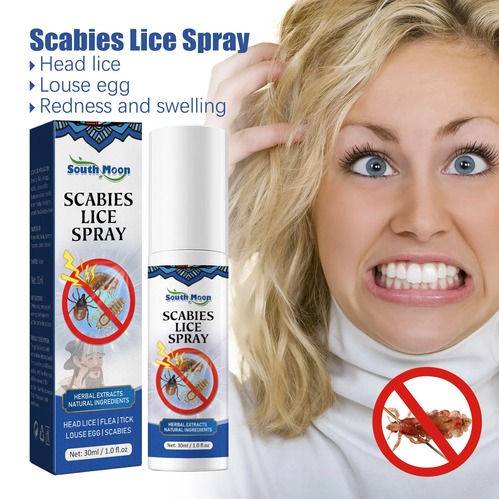 Pubic Lice Antibacterial Scabies Spray Removal Lice Eggs And Anti-itch Water Spray Anti-bacterial Liquid Scalp Care 30 ml