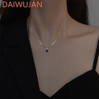 simple black square pendant necklace for women wedding engagement jewelry 925 sterling silver sweater clavicle chain necklace