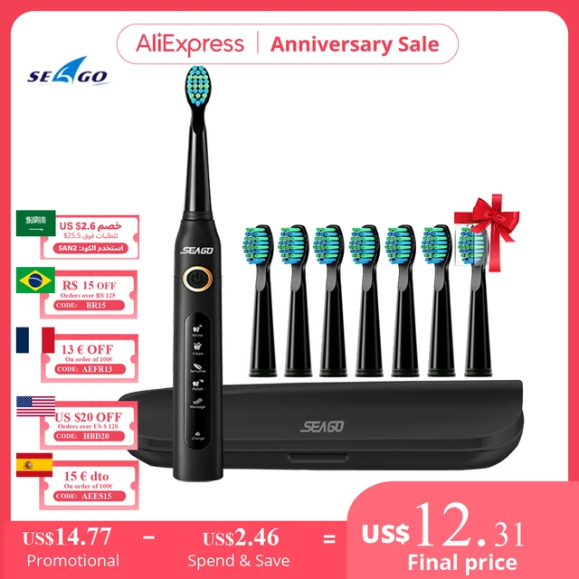 Seago electric sonic toothbrush 507 usb rechargeable adults waterproof timer electronic tooth brushes replacement heads for gift