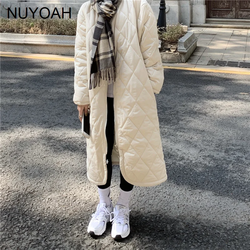 

Женское хлопковое пальто, весна-осень 2021, новое корейское свободное теплое пальто средней длины выше колена в ромбическую клетку из хлопка