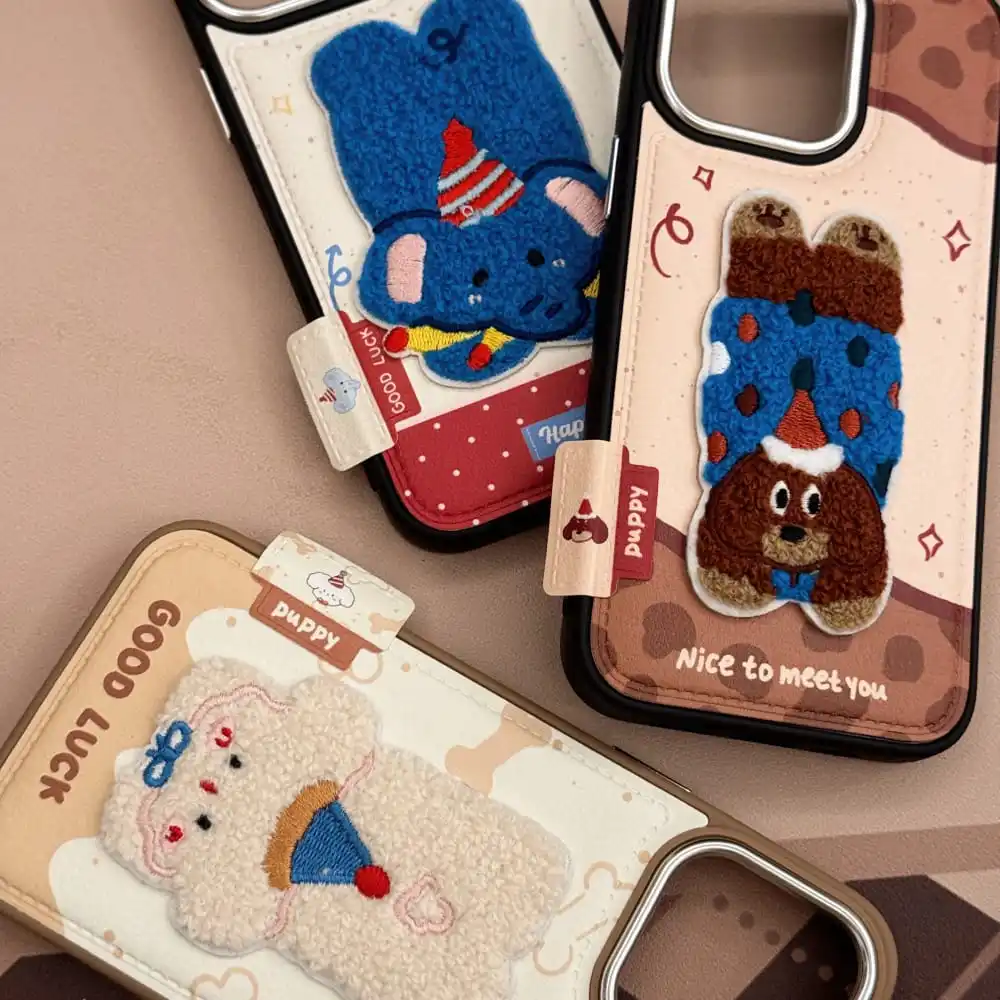 Милый чехол для телефона с вышивкой щенков и животных Iphone 13 14 15 16 Pro Max горячая