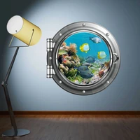 underwater porthole wall decal reef view 3d window sticker kids room decor removable peel and stick wall art printed fish mu