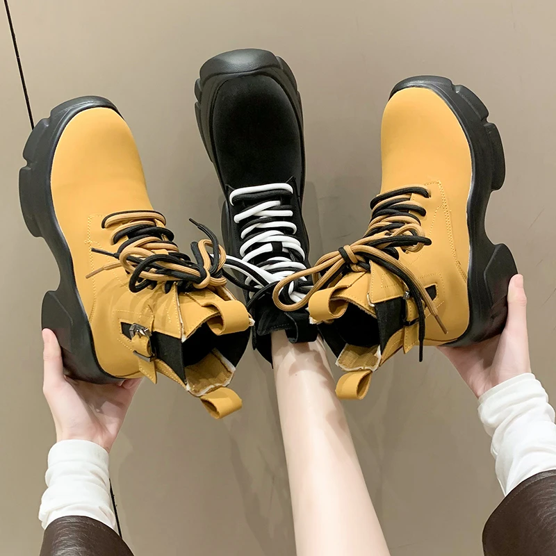 

Fujeak New Women's Ankle Boots 2022 Ladies Winter Warm Boot Female Shoes Platform Combat Boots Fashion Height Increasing Shoe