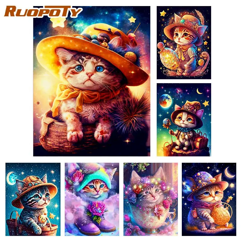 

RUOPOTY Diy Painting By Numbers Cute Cats 40X50CM With Frame Painting By Number Animal Painting Unique Gift
