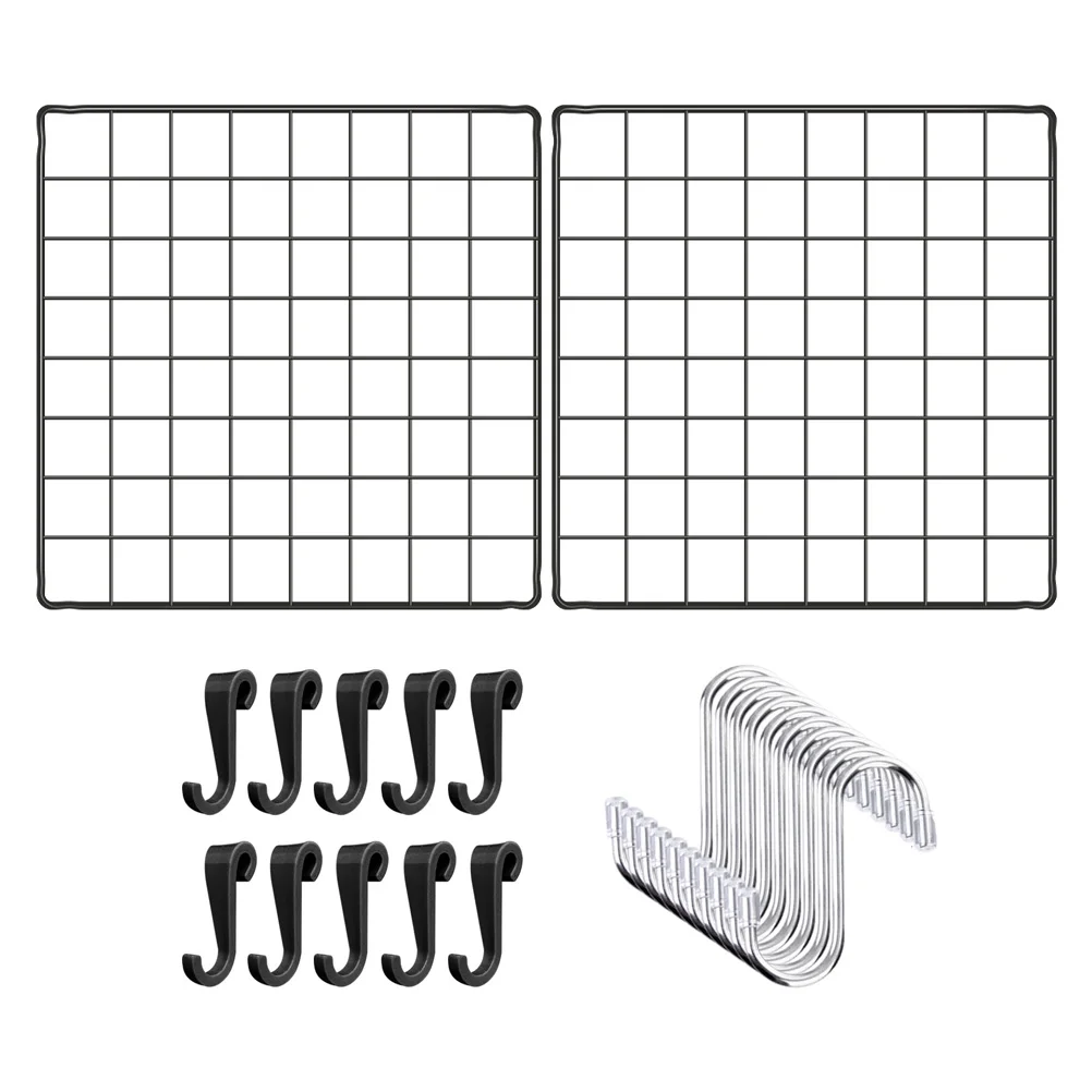 

Metal Grid Rack Wire Wall Hooks Wall-Mount Board Photo Grids Decoration Pictures Organizer Iron Square Panel Punch Kit