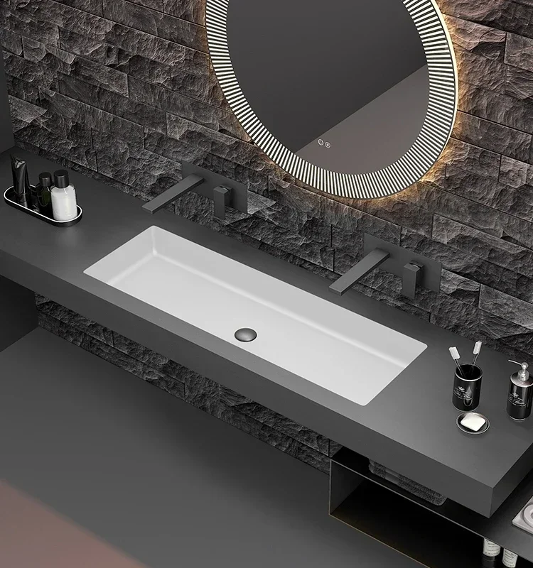 

White Metal Stainless Steel Rectangular Large Size Drop-in Sink Embedded Washbasin Hotel Wash Basin