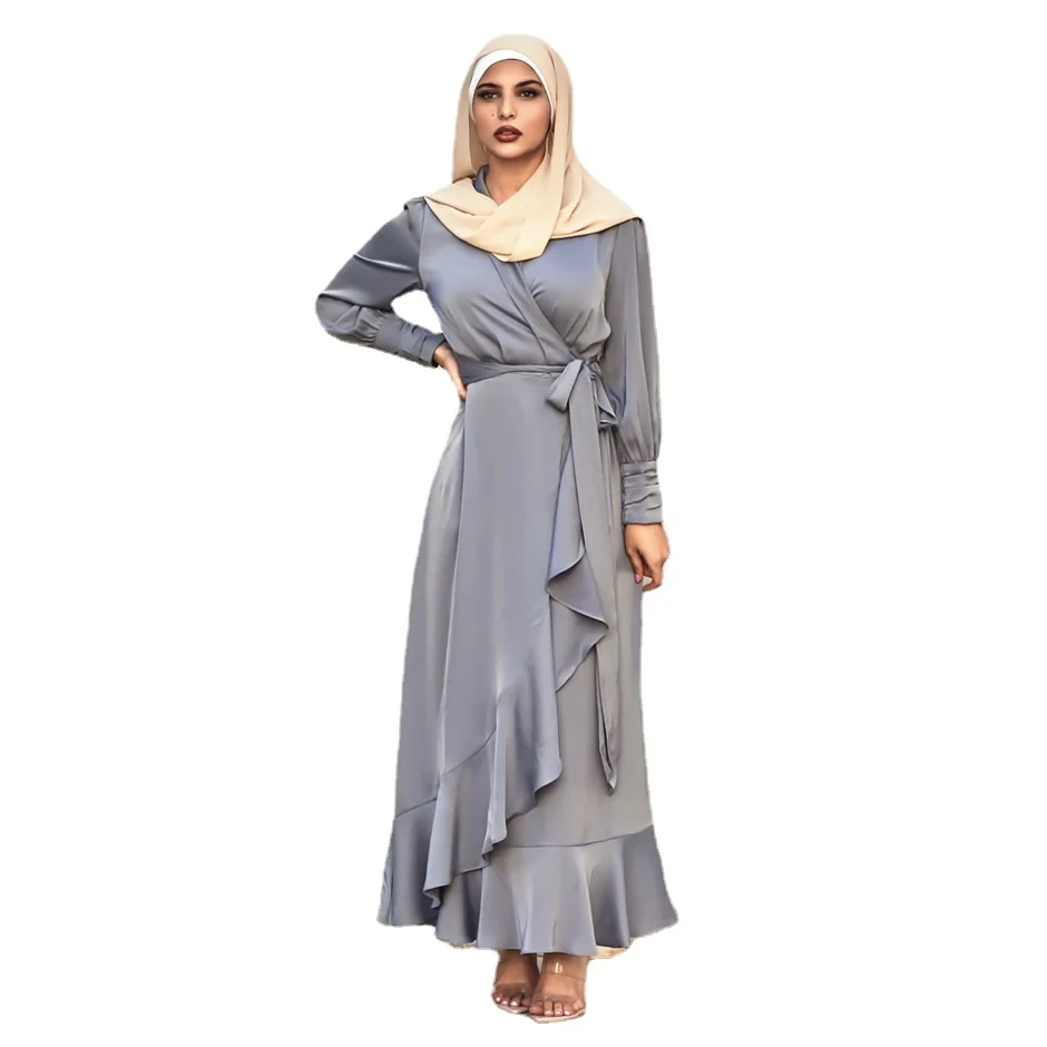 

Мусульманское платье Donsignet, мусульманская мода, абайя, Дубай, элегантная женская абайя, однотонное платье с ремнем, длинное платье, абайя с а...
