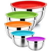 mixing bowl with lid set of 5 stainless steel nesting salad bowl set for prepping mixing and serving