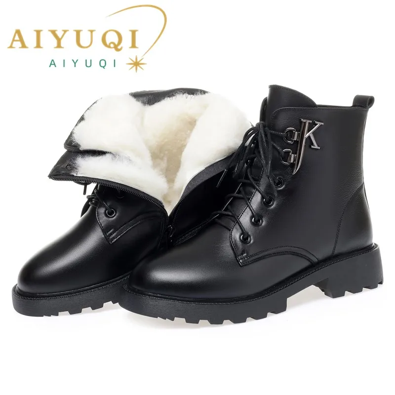 AIYUQI Women Winter Boots Wool Warm 2023 New Genuine Leather Women Boots Large Size 41 42 43 Anti-slip Marton Booties Women