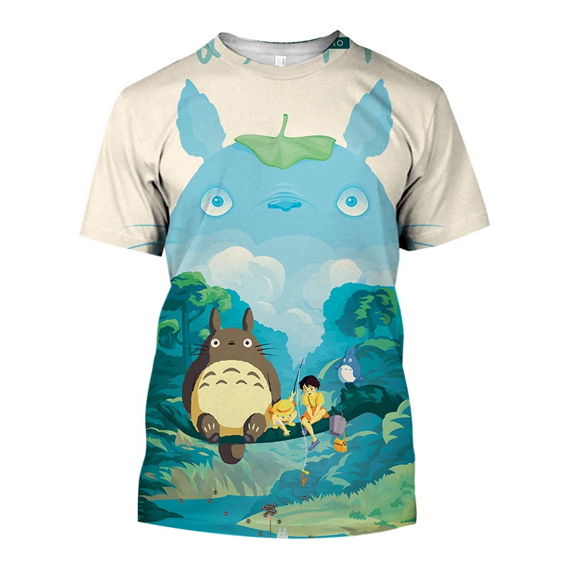 Hayao Miyazaki Anime Boys and Girls T-Shirts 3D Totoro Print Oversized Short Sleeve Tops Summer Cartoon Harajuku O-neck Pullover