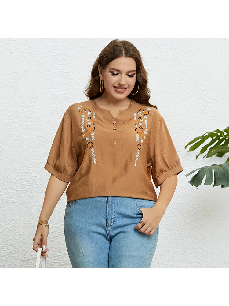 Embroidered Art Loose Casual Top blusas plus size mujer