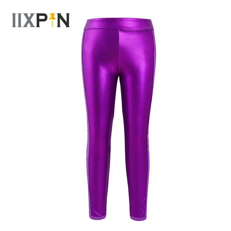 

Kids Girls Sparkling Metallic Sequins Ballet Dance Pants Leggings Stage Clothing Dance Long Pants Workout Gymnastics Wear