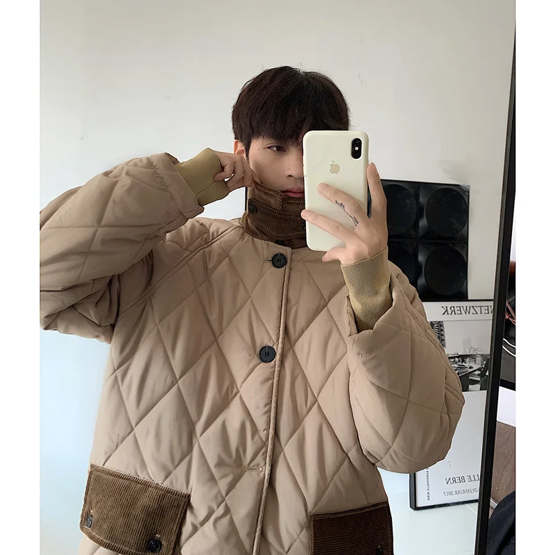 Winter Thick Long Coat Men Warm Fashion Cotton Oversized Jacket Men Korean Loose Khaki Black Plaid Overcoat Mens Parker M-2XL