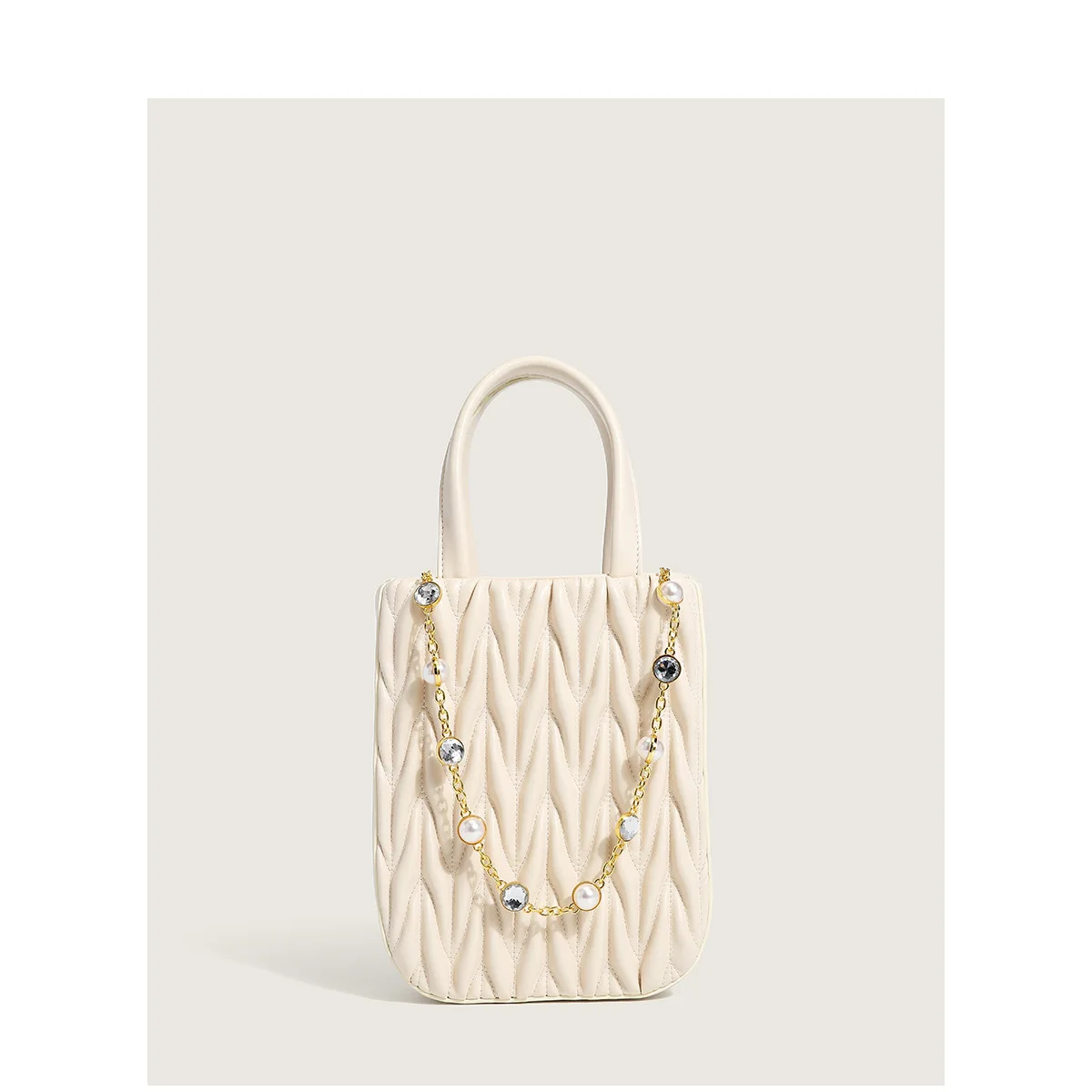 Женская плиссированная Сумка-тоут маленькая сумочка с цепочкой и жемчугом