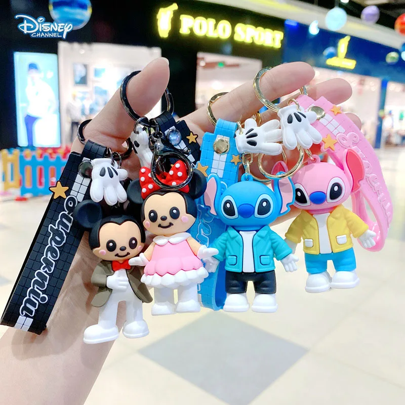 

Disney Cartoon Mickey Minnie Stitch Keychain Cute Anime Mickey Mouse Figure Key Chain Couple Bag Pendent Car Keyring Friend Gift
