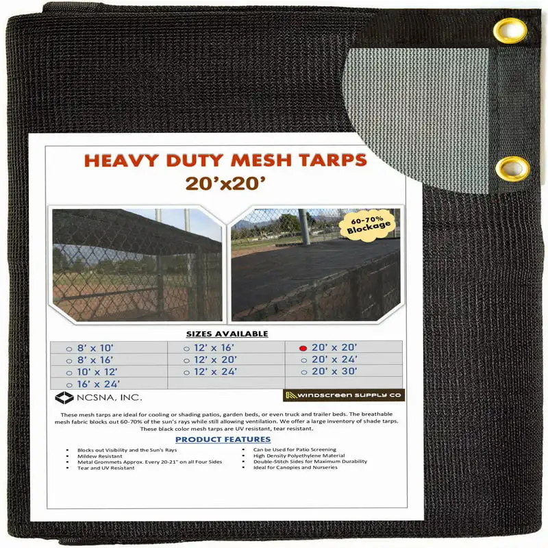 

Heavy Duty 20' x 20' Black Knitted Mesh Tarp with Grommets 60-70% Shade