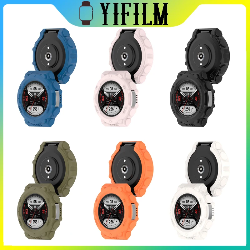 

Silicone Watch Case For Huami Amazfit T-Rex 2 Smart Watch Shockproof Anti-fall Waterproof TPU Cover Protective Half Shell