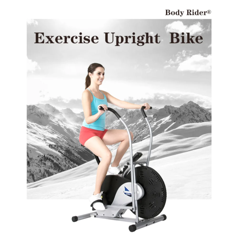 Body Rider® Exercise Upright Stationary Fan Bike with Updated Softer and Adjustable Seat for Home Gym Cardio