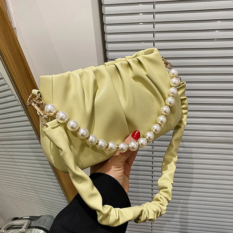 

Cloud Armpit Bag Pearl Chain Handbag New Trend Summer Literary Female Single Shoulder Cross-Slung Fold Bag M526