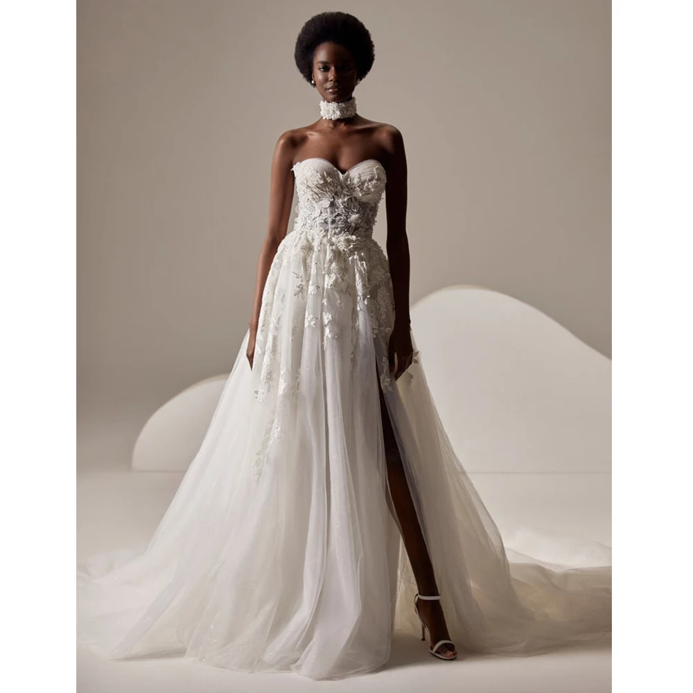 

Роскошное Свадебное платье RANMO, трапециевидный лиф с сердечком, иллюзионный лиф, платье невесты, Аппликация из бисера, на шнуровке, официаль...